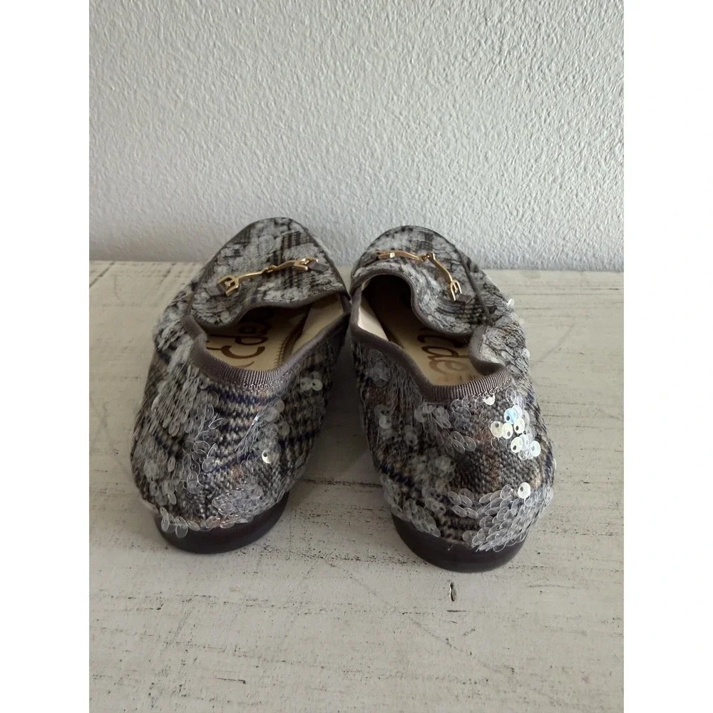 Sam Edelman Loraine Women's Loafers black gray plaid tweed multi sequin sz 9